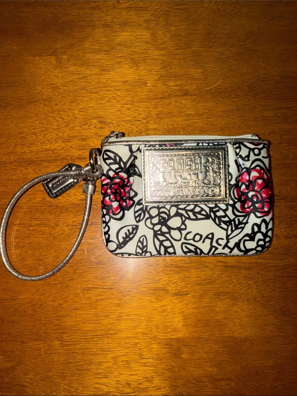 Coach Poppy Graffiti Floral Wristlet with Silver Trim